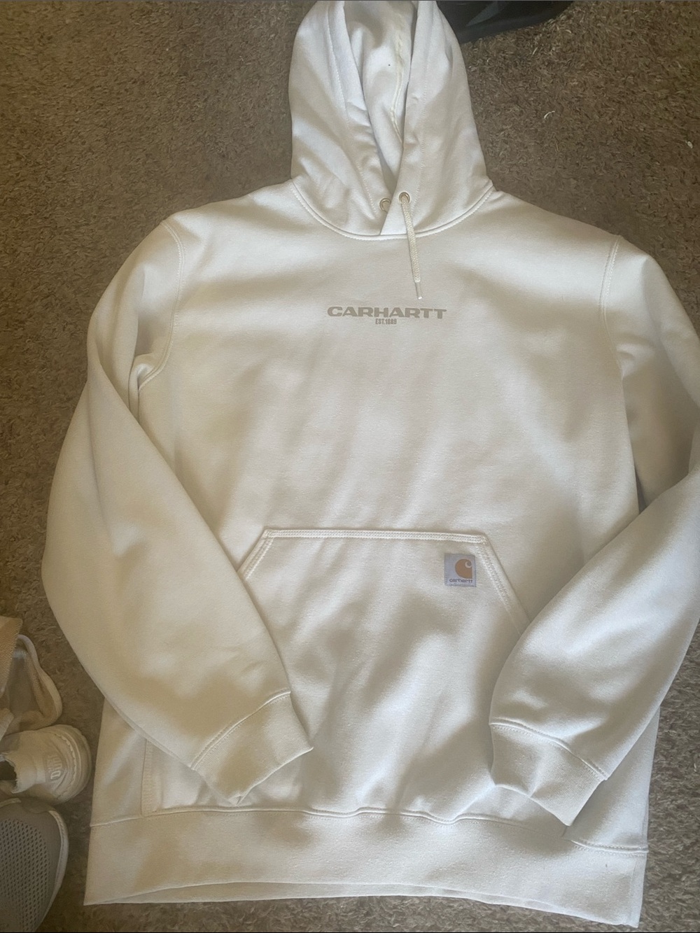 Carhartt Cream Hooded Pullover with Logo Patch